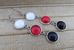 White, Red & Black Triple Drop Dome Earrings