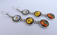 Load image into Gallery viewer, White, Yellow &amp; Orange Floral Triple Dome Drop Earrings
