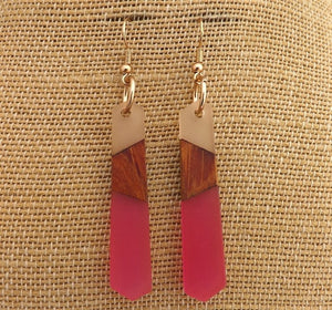 Wood & Light & Mid Pink Resin Drop Earrings