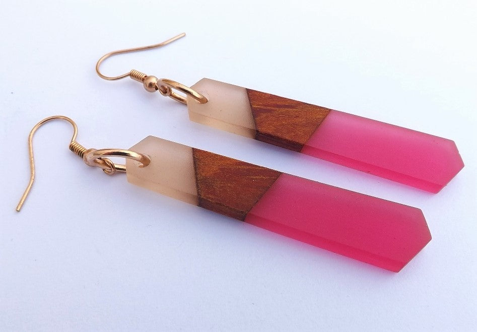 Wood & Light & Mid Pink Resin Drop Earrings