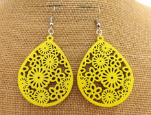 Load image into Gallery viewer, Floral Wood Drop Earrings (multiple colour options)
