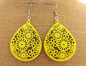 Floral Wood Drop Earrings (multiple colour options)