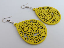 Load image into Gallery viewer, Floral Wood Drop Earrings (multiple colour options)
