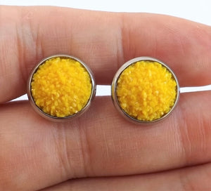 Yellow Glittery Stud Earrings