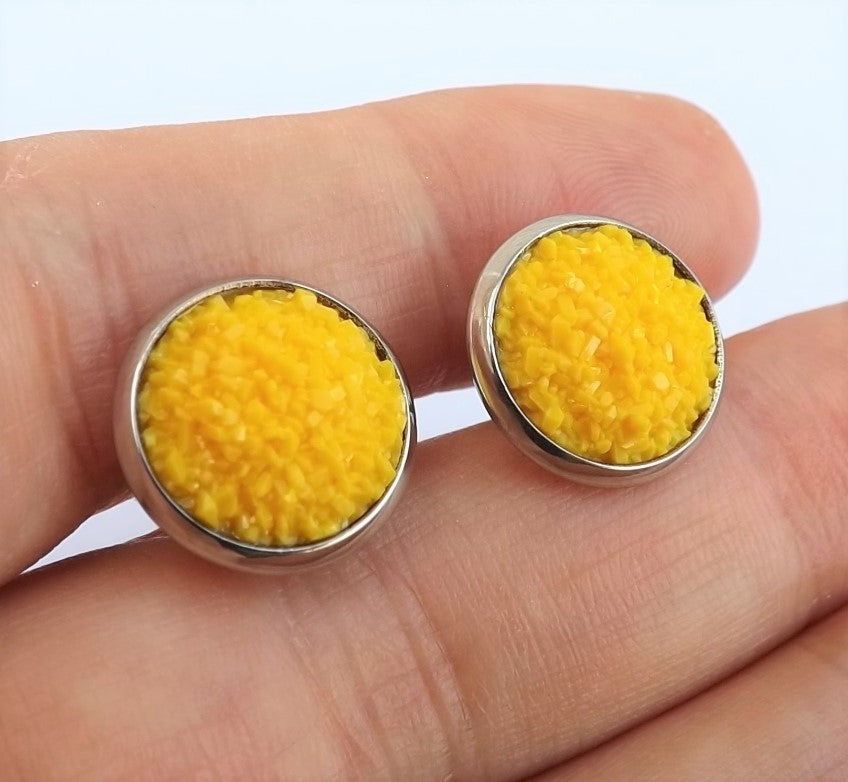 Yellow Glittery Stud Earrings