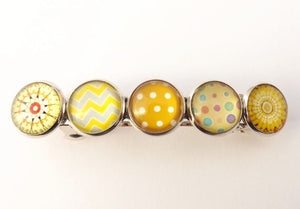 Yellow Mix Silver Tone Dome Barrette Hairclip