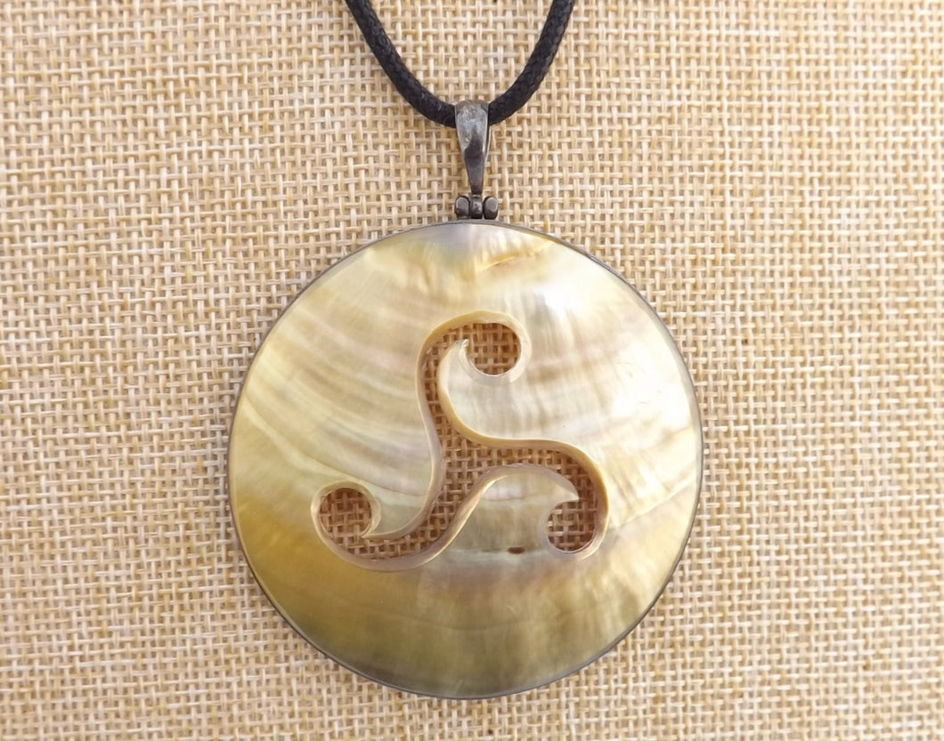Yellow Mother of Pearl & Silver Tone Pendant on Black Cord