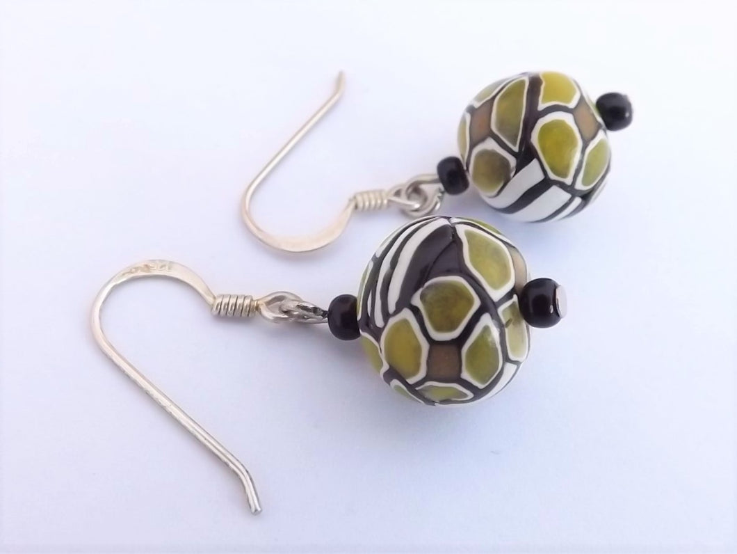 Yellow, Black & White Kathryn Design Bead Earrings on Sterling Silver Hooks