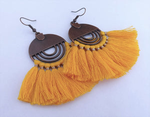 Yellow & Copper Tone Tassel Earrings