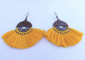 Yellow & Copper Tone Tassel Earrings