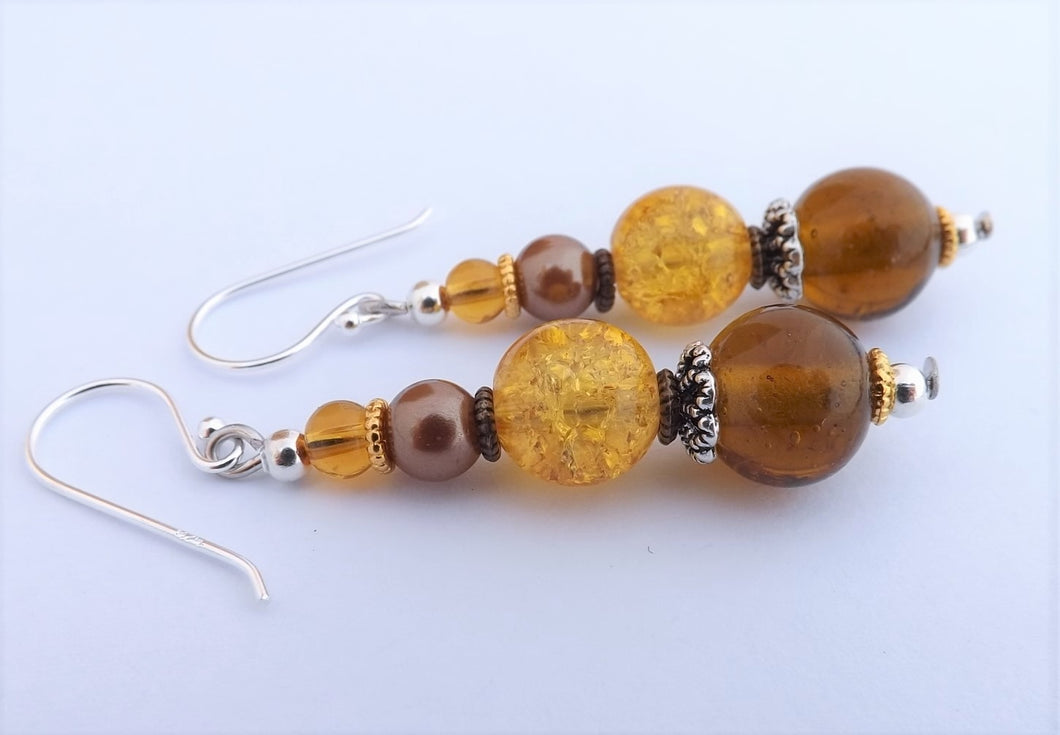 Yellow, Gold & Brown Glass Bead Earrings