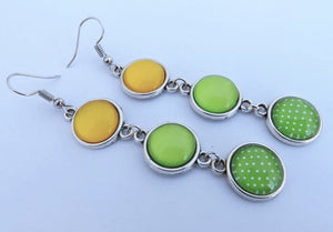 Yellow & Green Triple Dome Drop Earrings