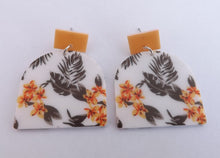 Load image into Gallery viewer, Yellow, Grey &amp; White Floral Acrylic Earrings
