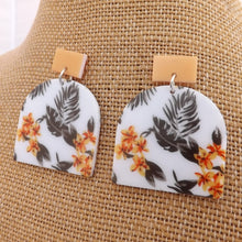 Load image into Gallery viewer, Yellow, Grey &amp; White Floral Acrylic Earrings
