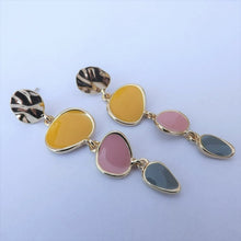 Load image into Gallery viewer, Yellow, Pink, Grey &amp; Gold Tone Drop Earrings
