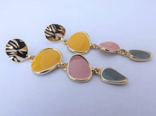 Load image into Gallery viewer, Yellow, Pink, Grey &amp; Gold Tone Drop Earrings
