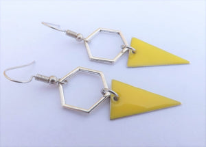 Yellow & Silver Tone Geometric Drop Earrings