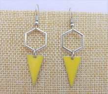Load image into Gallery viewer, Yellow &amp; Silver Tone Geometric Drop Earrings
