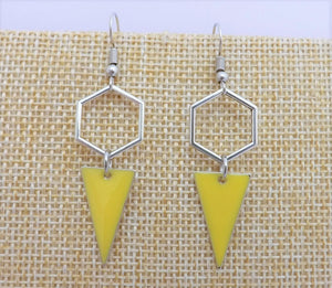 Yellow & Silver Tone Geometric Drop Earrings