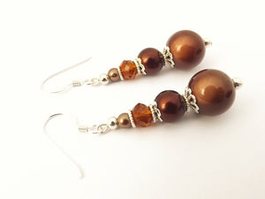 Brown Crystal & Pearl Finish Earrings