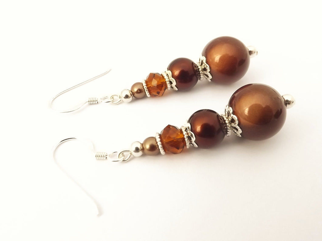 Brown Crystal & Pearl Finish Earrings