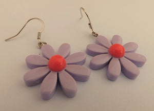 Purple & Pink Daisy Plastic Drop Earrings