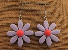 Load image into Gallery viewer, Purple &amp; Pink Daisy Plastic Drop Earrings
