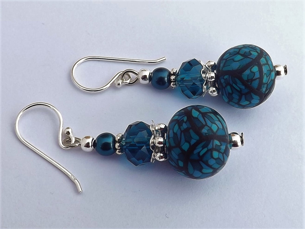 Dark Blue Mix Kathryn Design Bead Earrings on Sterling Silver Hooks