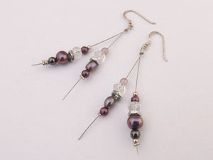 Long Purple Genuine Freshwater Pearl & Bead Handmade Earrings (Made in NZ)