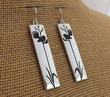 Load image into Gallery viewer, Fantail on Flax, Silver Tone Rectangle Pendant Necklace &amp; Earrings (available separately)
